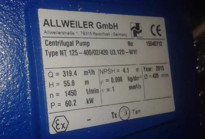 ALLWEILER	進口泵低價出AFIF10R46G19USW195