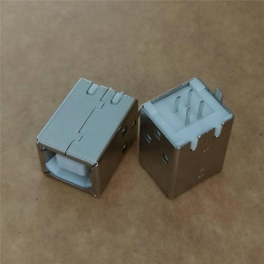USB 2.0 B型母座 4PIN B母180度直插DIP B母打印機接口 鐵殼 白膠