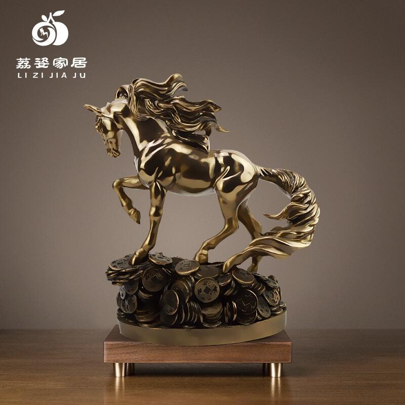 樹脂工藝品廠家直供創(chuàng)意家居裝飾品辦公室現代鑄銅發(fā)財馬擺件