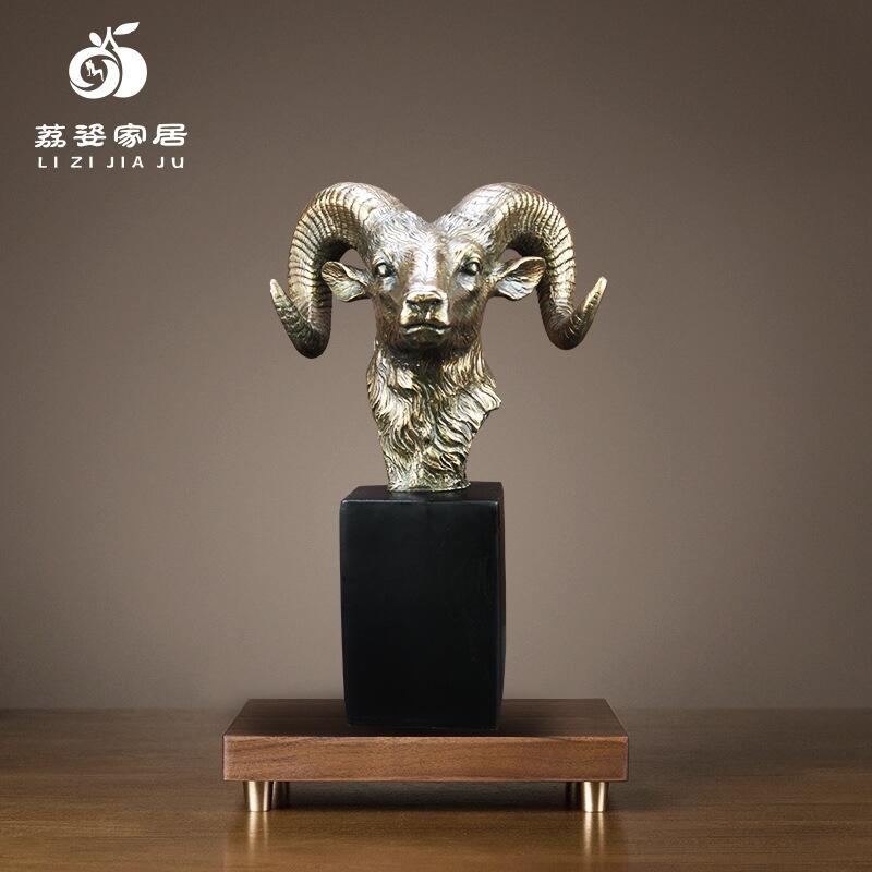 寫(xiě)字樓創(chuàng)意鑄銅藝術(shù)品辦公室羊頭擺件