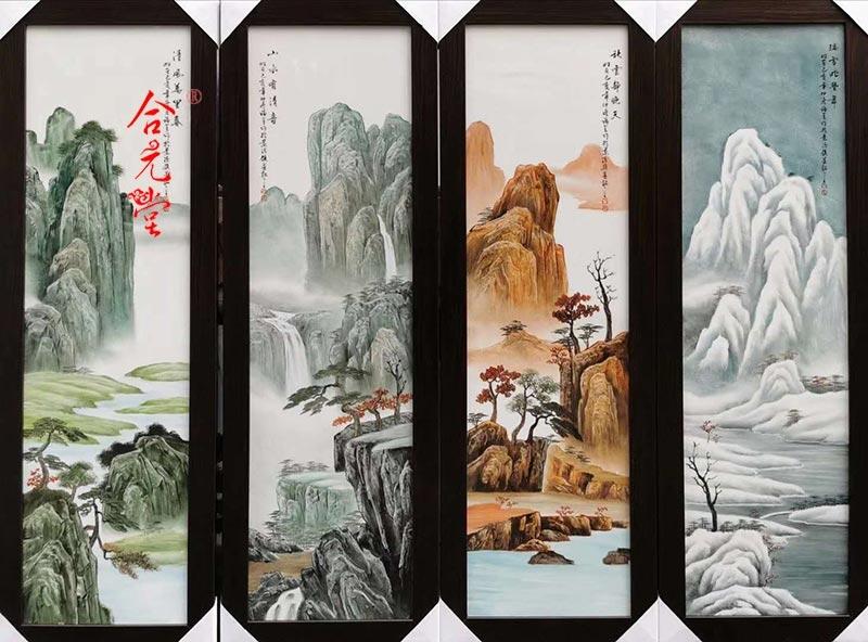 公司開業(yè)慶典禮品景德鎮(zhèn)名師手繪山水瓷板畫