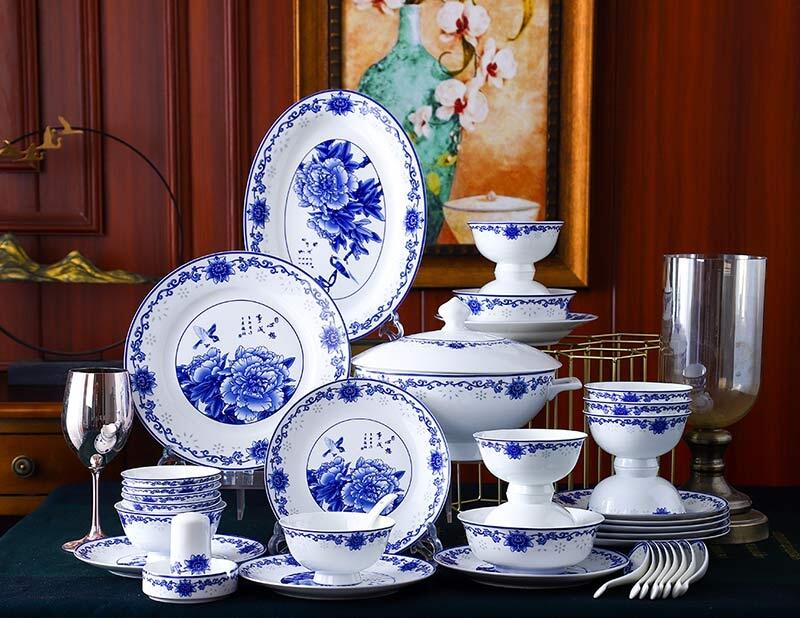 會(huì)員贈(zèng)送禮品餐具 高檔骨瓷景德鎮(zhèn)青花牡丹餐具套裝