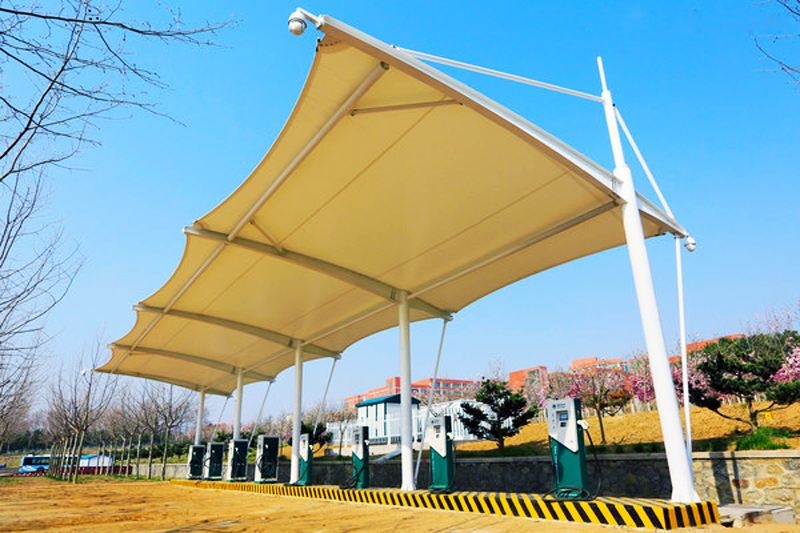 充電樁膜結(jié)構(gòu)雨棚,電動(dòng)自行車棚張拉膜廠家