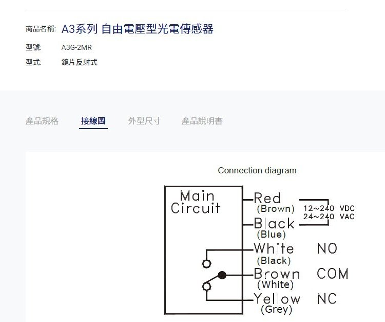 FOTEK陽明A3系列自由電壓型光電傳感器2MR光電開關(guān)
