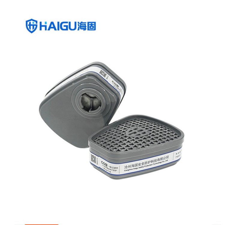 海固P-CO-1型濾毒盒需搭配半面罩使用，自吸過濾式防毒面具