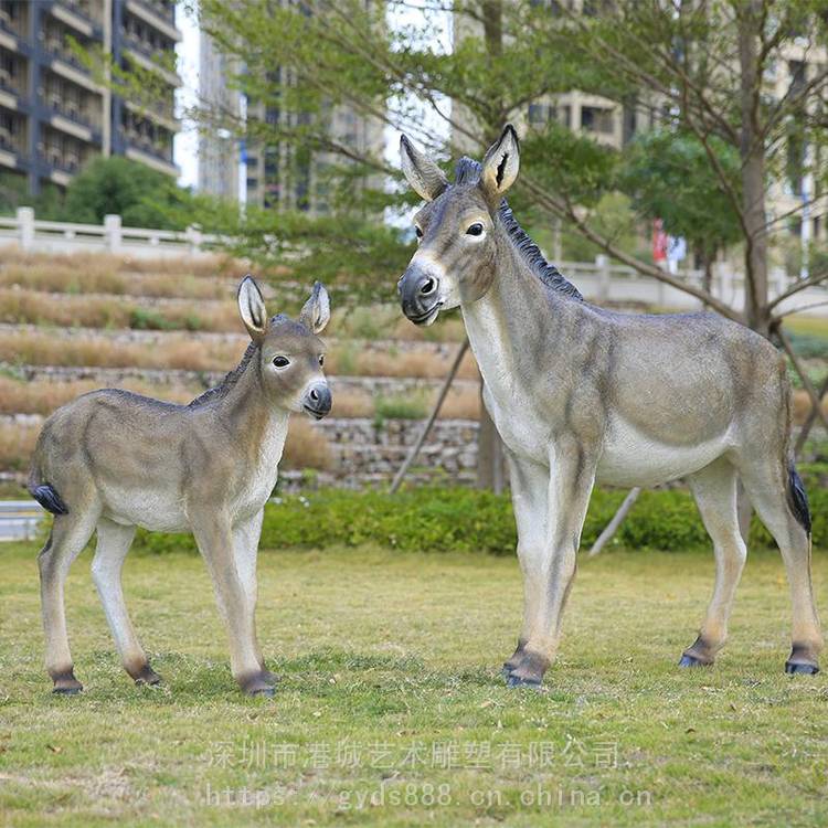 天津農(nóng)場牧場大型仿真動物馿模型玻璃鋼毛馿雕塑擺件