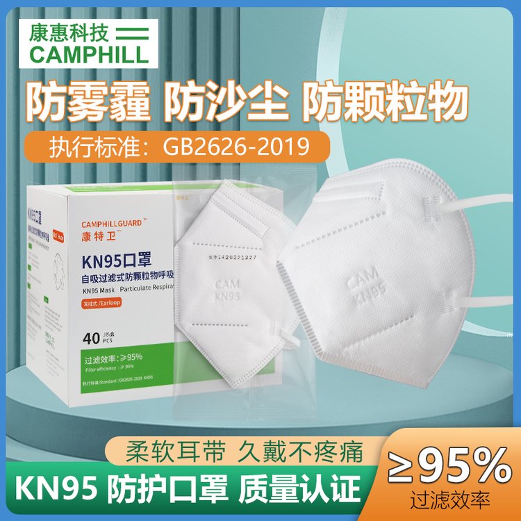 KN95口罩耳戴式40只\/盒防PM2.5防工業(yè)粉塵針織帶